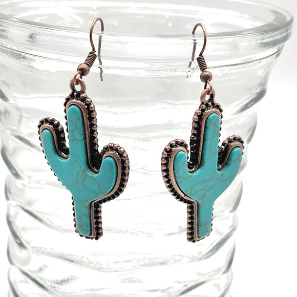 Jewelry - Turquoise and Cactus Dangle Earrings